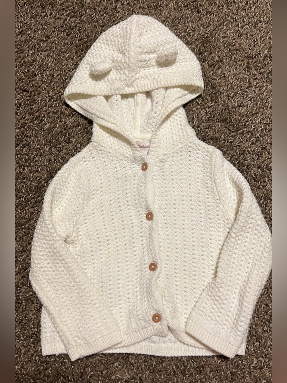 Infant Cream Hooded Knit Button Up Sweater